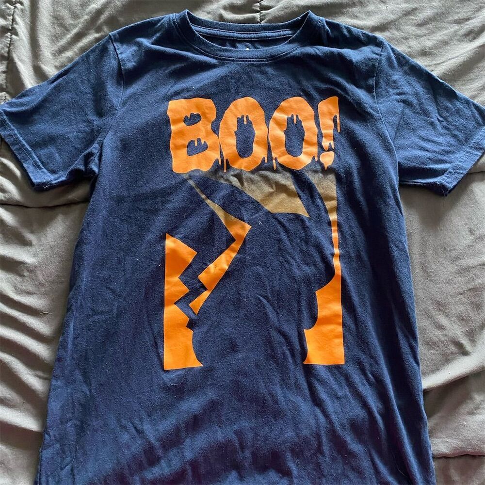 Pokémon Kids Halloween "Boo!" Pikachu Tee Blue Size L Short Sleeve